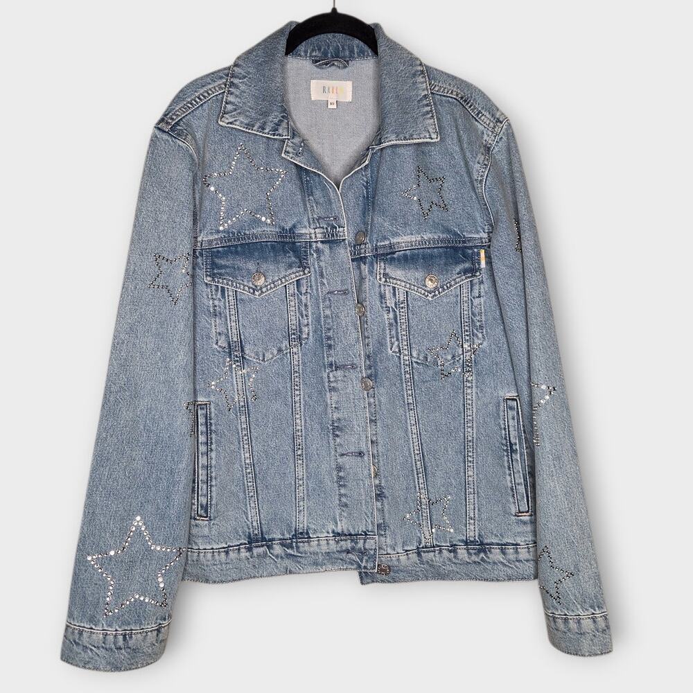 Rails Grove Star Stud Boyfriend Denim Trucker Jacket Blue Womens XS